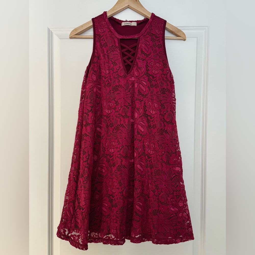 Liberty Love Burgundy Wine Lace Mini Dress